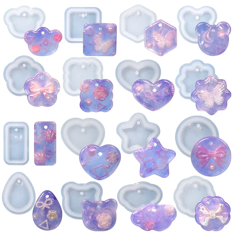 

Early Riser Epoxi Resin Hang tag listing Square heart round oval shield pendant dripping silicone mold resin crafts mouldings