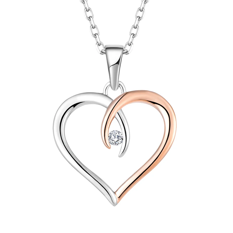 

Customized Engagement Gift Jewelry 925 Sterling Silver two tone CZ Diamond Heart Pendant Necklace