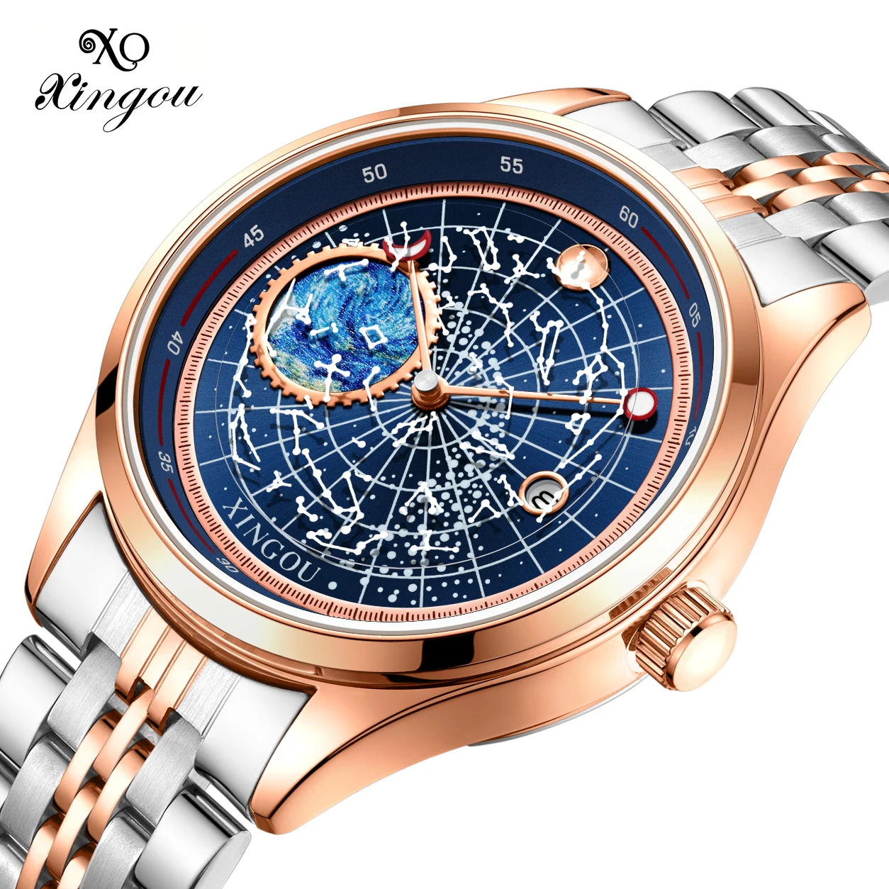 New Factory XINGOU Fashion Mechanical Wristwatches Man Automatic Watch Luxury Business Dress Mens Watch
