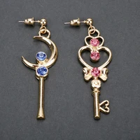 

Anime Sailor Moon Earrings jewelry Time Key Moon Stick asymmetrical drop Earrings Cosplay prop accessories for Girls women