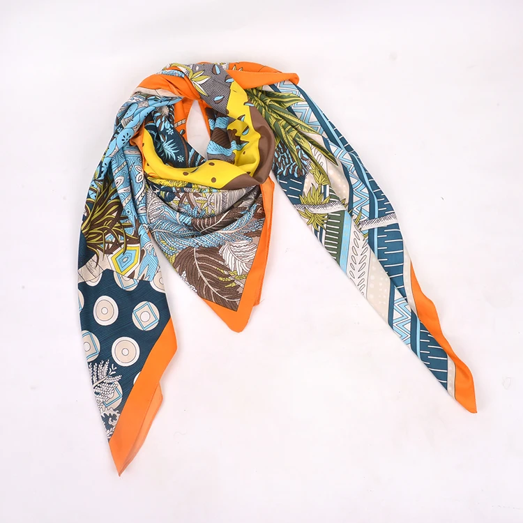 New Style Customized  FENNYSUN 130*130cm Large Square Wholesale  Printed  Head  Scarves For Edges Shawls Women