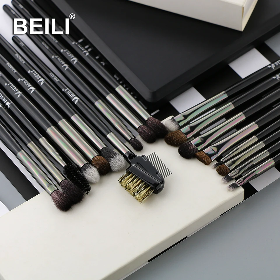 

BEILI eyeshadow brush all black makeup brushes 18pcs handmade makeup brushes