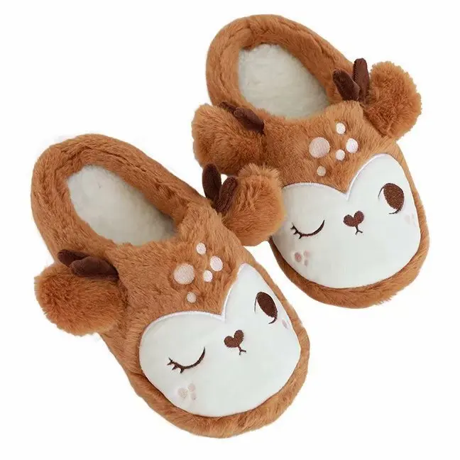 

Winter Home Lover Soft Cotton Animal Sika Deer Shape Slippers House Plush Deer Sheep Slipper, Brown,pink