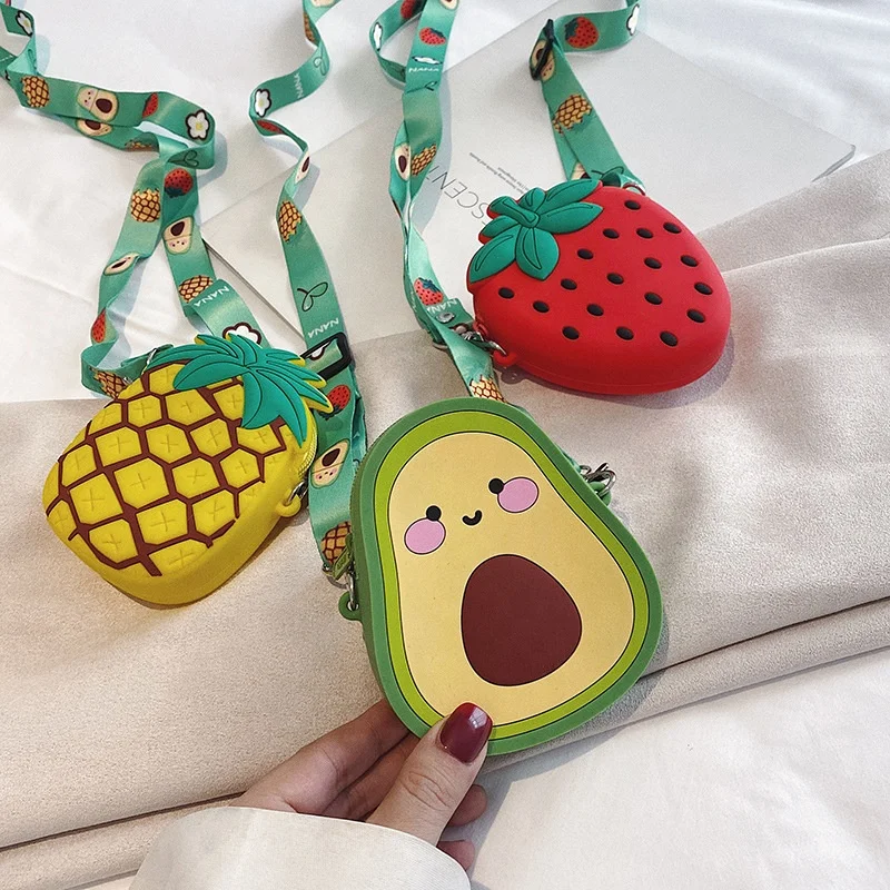 

korean fashion children cute fruit strawberry pineapple shape silicone kid purses and handbags girls, Customizable