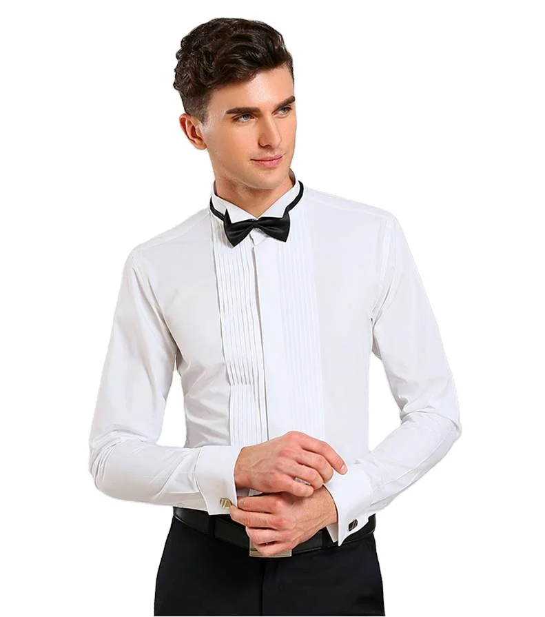 

NS1 French Cuff Button Mens Dress Shirts Long Sleeves Wedding Man Shirts New Arrival White Dresses Shirt Male Best Man, As pic