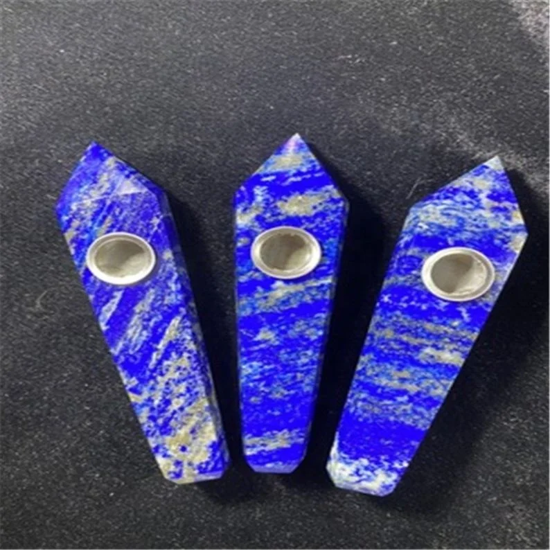 

Wholesale High Quality Crystal Quartz Stone Smoking Pipes Natural Six-Prism Strainer Tobacco Pipe, Blue