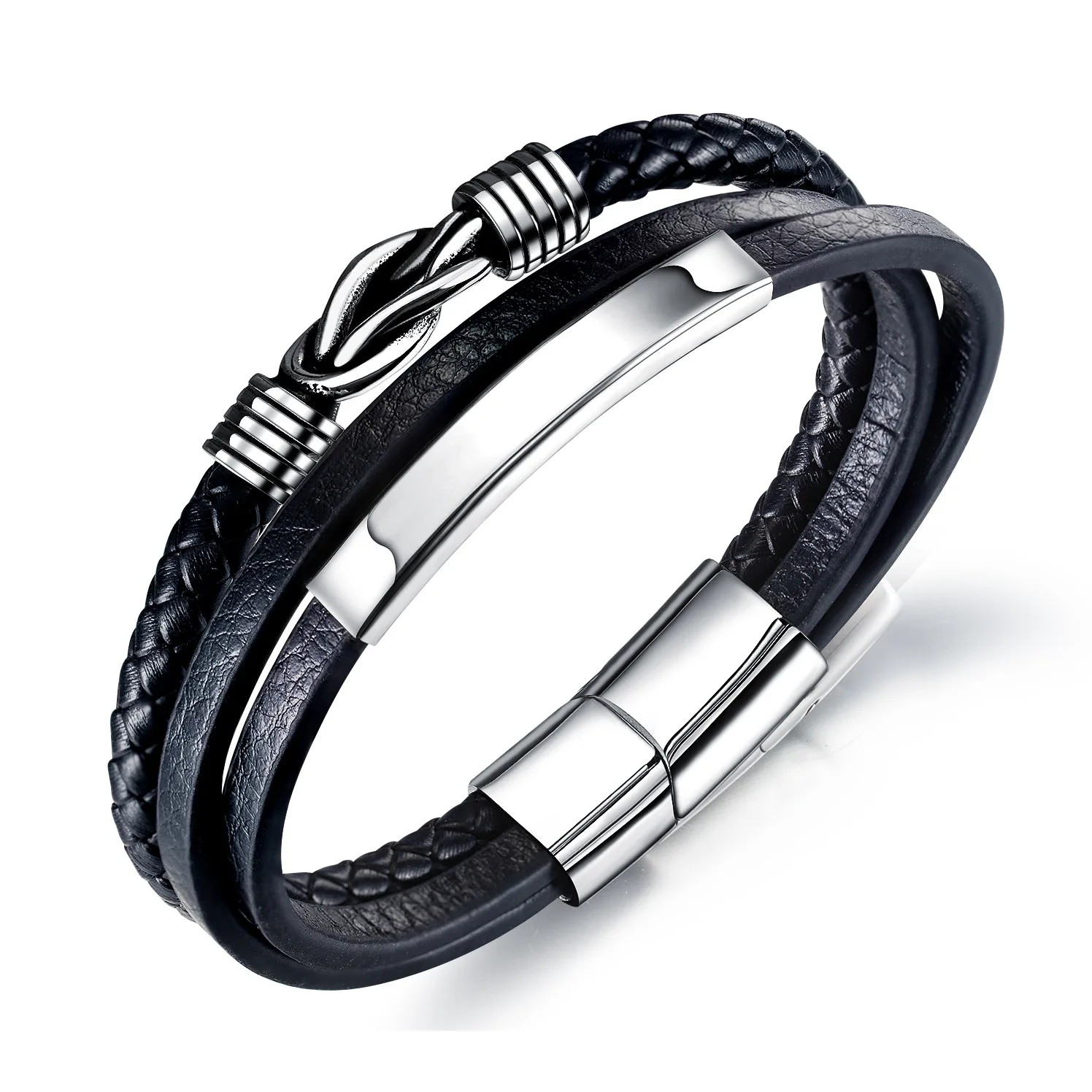 

Jessy 2021 Jewelry Wholesale Dainty Stainless Steel Charm Fashion Accessory Adjustable Tennis Rope Leather Men Bracelet for Men, As shown