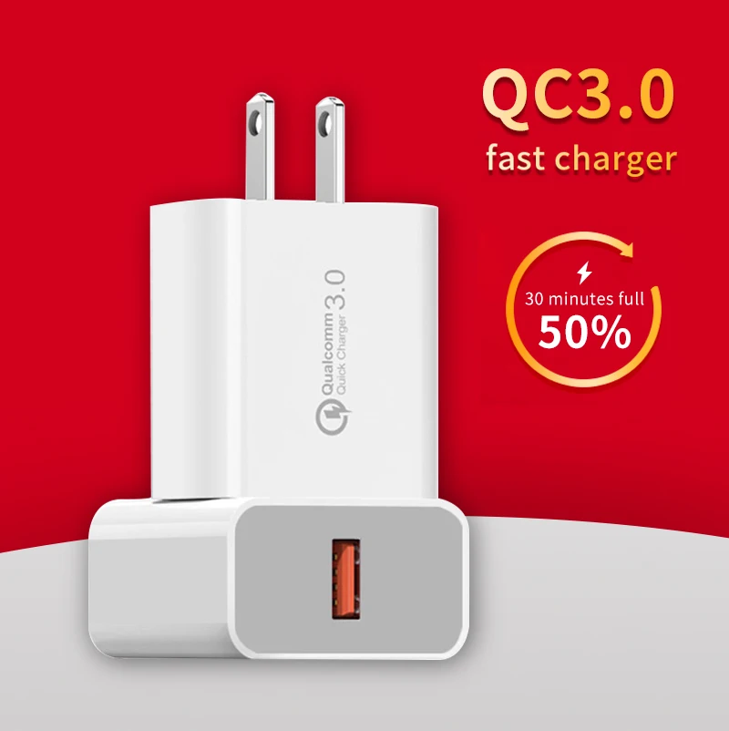 

18W QC3.0 AU US UK EU Plug Home Travel Chargers 3A Mobile Phone Single Port Usb Wall Charger, White/ oem color