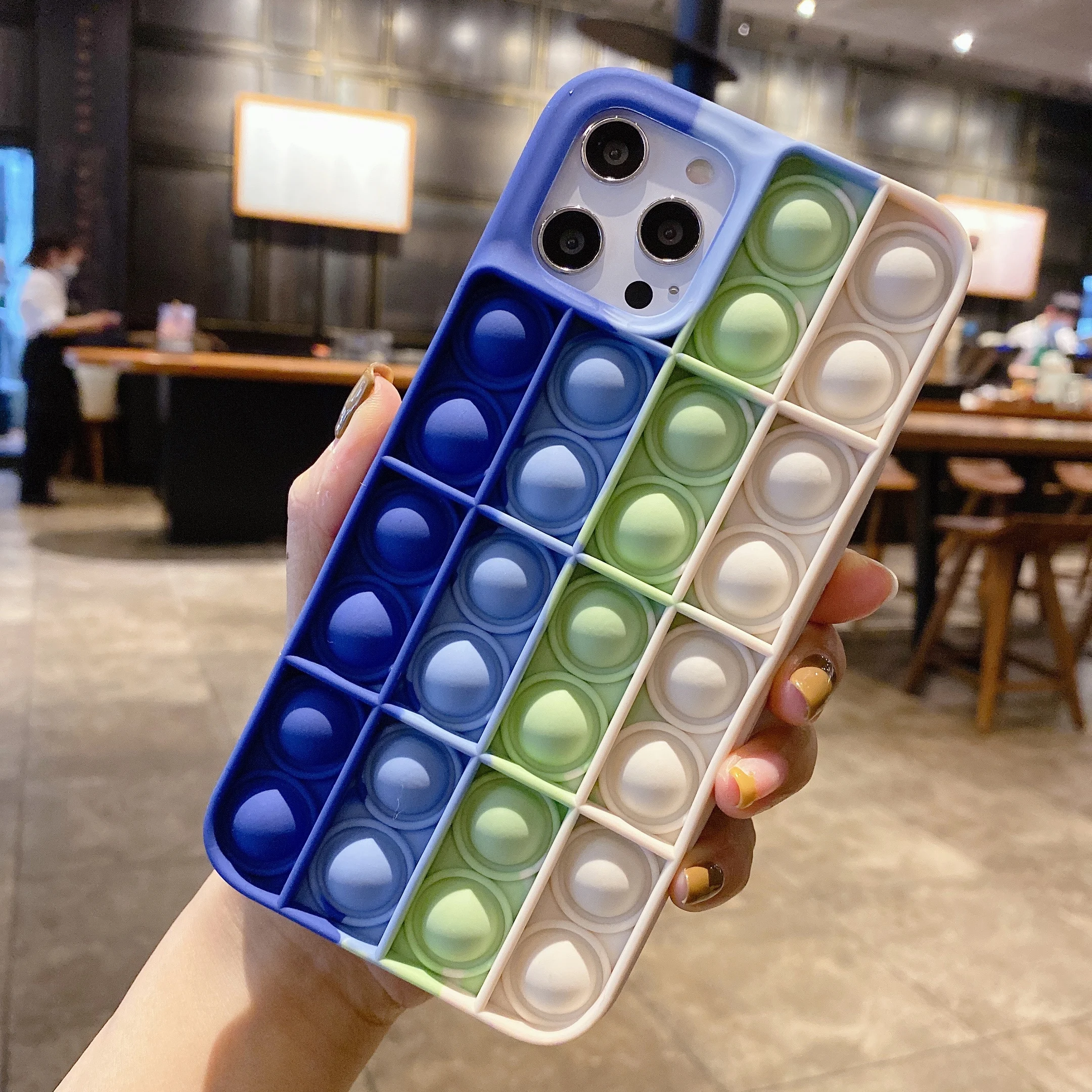 

Amazon Creative Silicone Soft Rainbow Push It Bubble Silicone Phone Case Bubble Pops It Fidget Phone Case For Iphone 12 MAX PRO