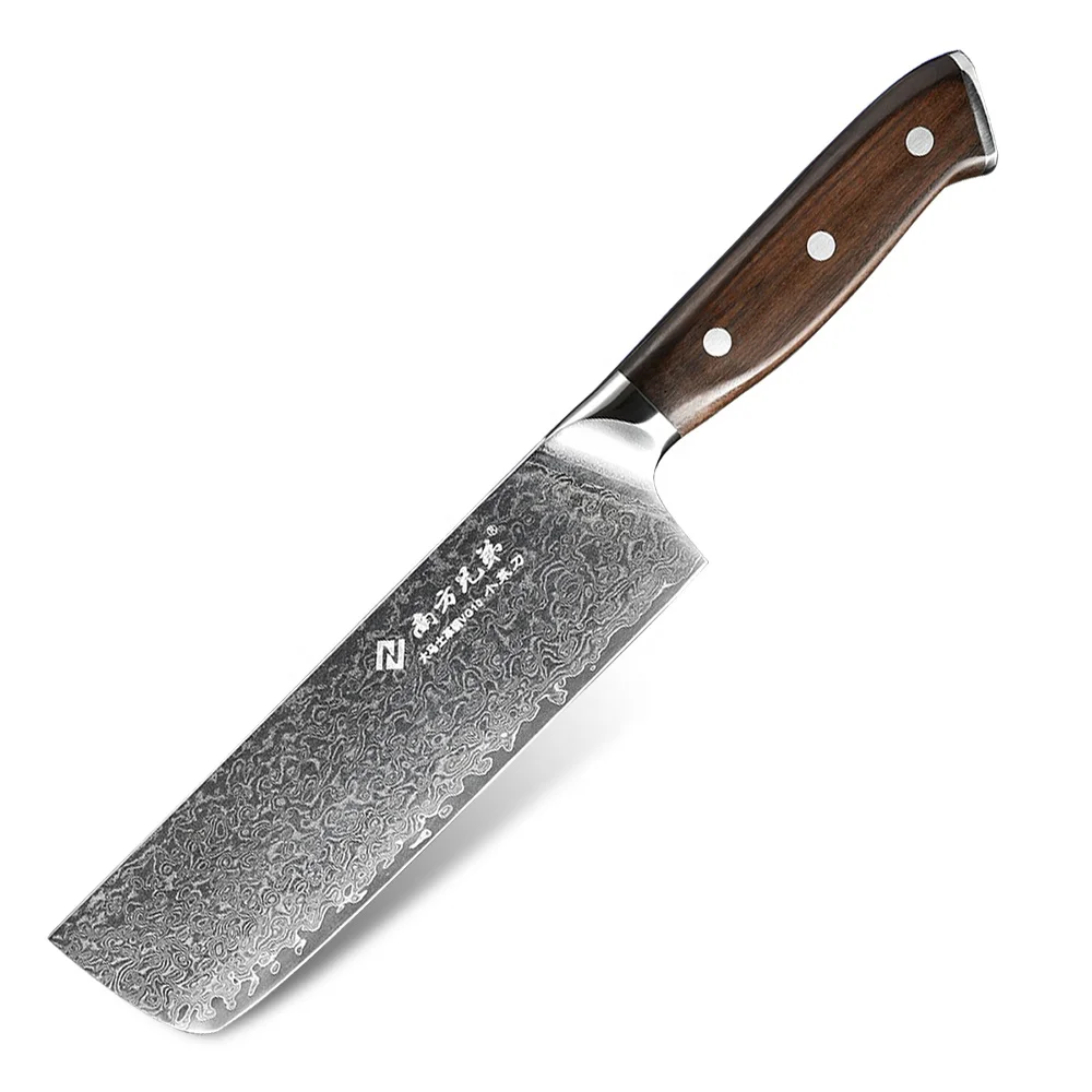 

Premium 8 inch Super Sharp D3115E Damascus Nakiri Chef Kitchen Knife with Wooden Black acid Handle