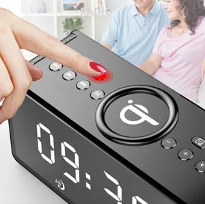 Aomago HIFI Sound Quality FM Radio Wireless Charger Clock Speaker with Mirror Screen Display - ANKUX.COM