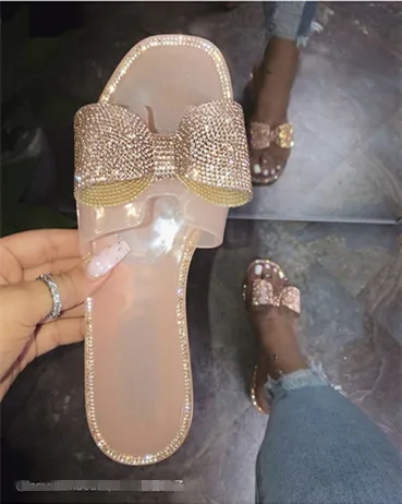 

Europe and the United States 2021 new flat shoes spot summer women's slippers butterfly rhinestone sandals, Picture