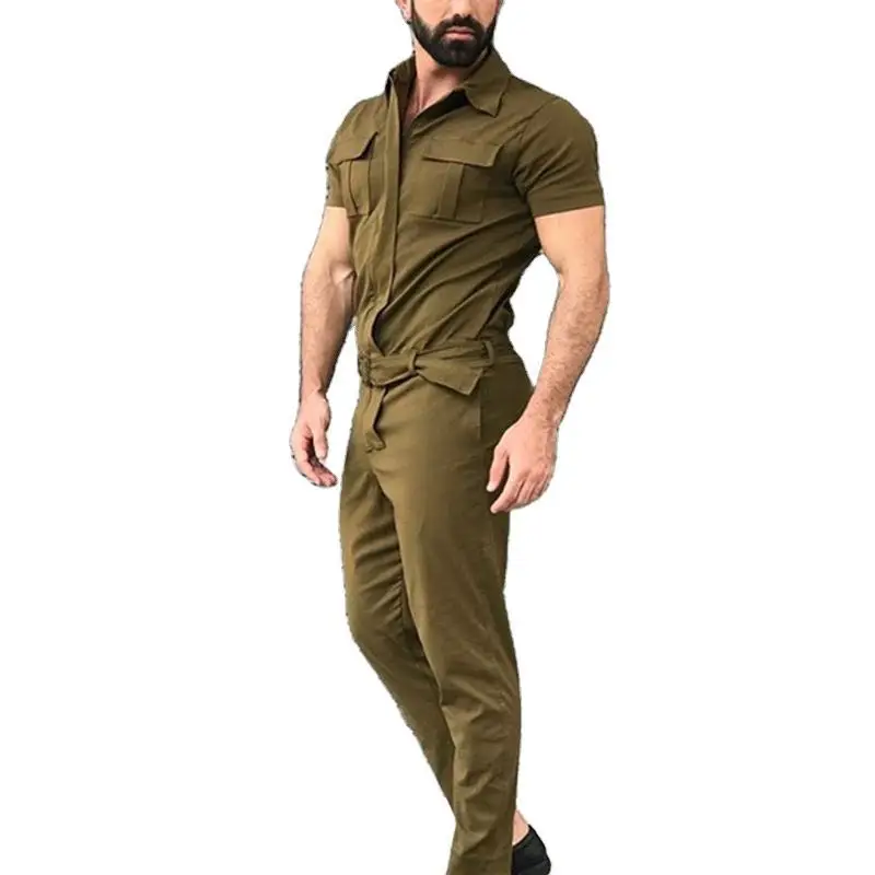 

New Cotton Men's Jumpsuit Casual One-piece Suits With Belted Uniforms Overalls Cargo Pants Iran Saudi Arabia Men's Jumpsuit