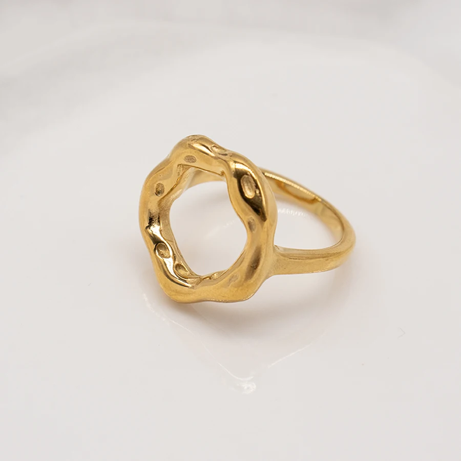 

Ins Popular Design 18k Gold Plated Simple Texture Irreguar Hammer Grain fiower Ring