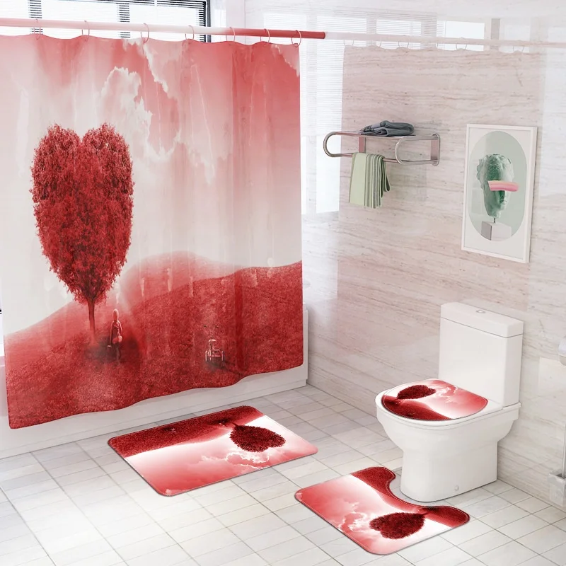 

Hearts Shower Curtain, Valentines Day Falling Red Hearts Shower Curtains For Bathroom, Heart Cloth Fabric Bathroom Decor Set