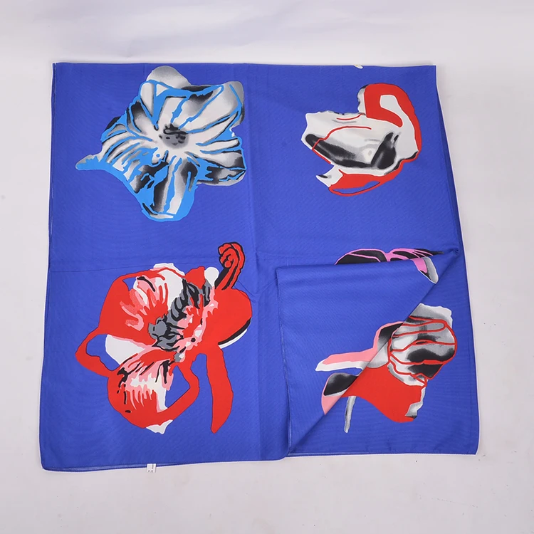 FENNYSUN 130*130cm Large Twill Square Unique Flowers Designer Inspired Silk Fabric Cover Scarf Made In China