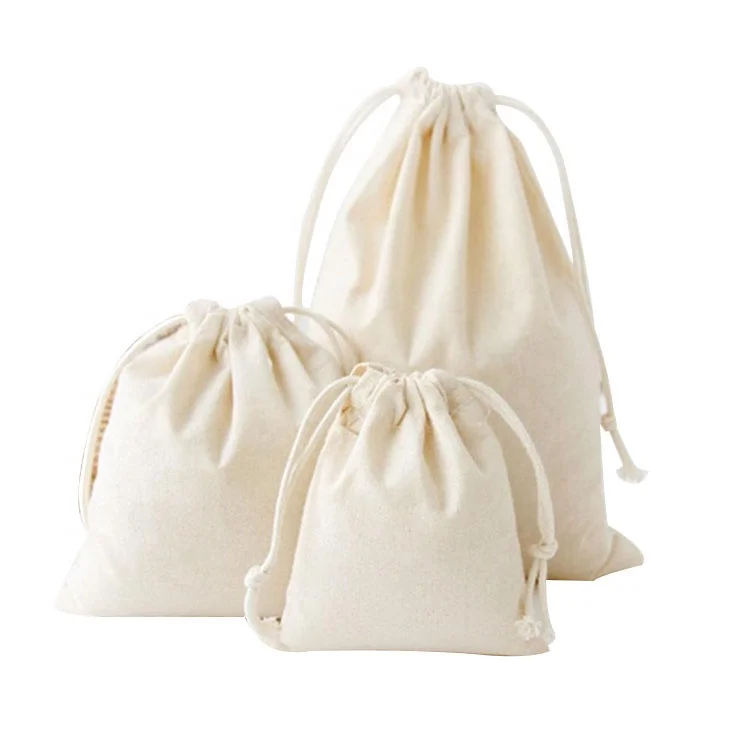 

Cotton Drawstring Bag Canvas Tote Shopping Grocery Storage Bag, As picture or customized color