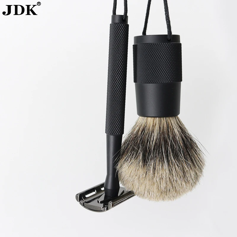 

Black Portable Aluminum Single Blade Refreshment Razor Stainless Steel Barber Shaving Double Edge Safety Razor with Rope