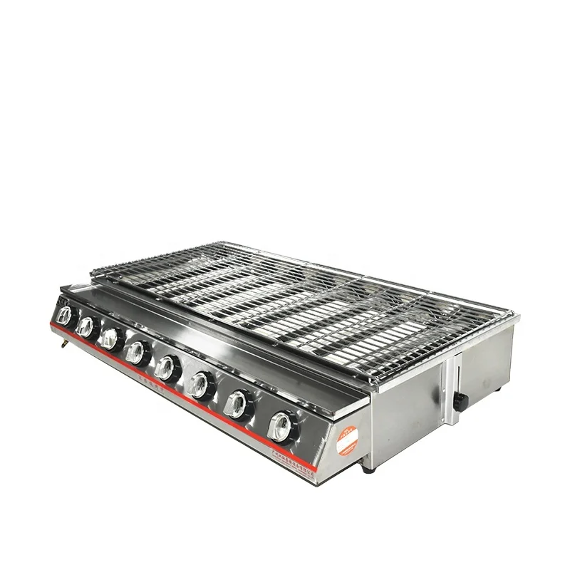 

OEM ODM Heavy Duty Meat BBQ Grill Gas Barbecue Grill Machine 8 Burner, Stainless steel original silver