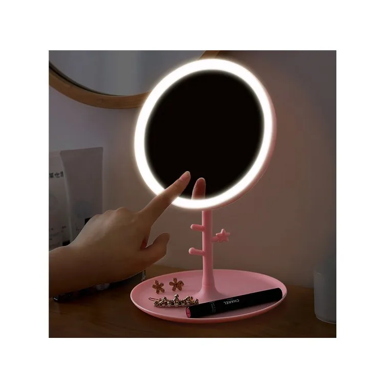 

2020 New Arrivals Led Vanity Makeup Mirror Cosmetic Small Lights Travel Mirror With Storage Tray