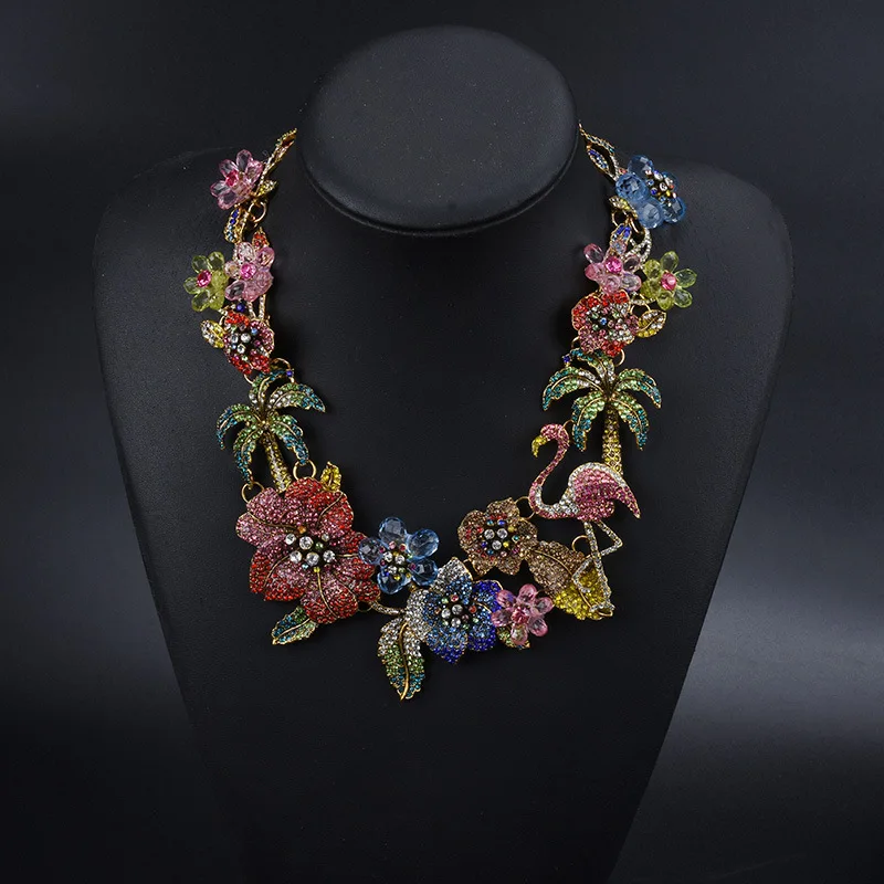 

QL0903 Fashion Flower Choker Necklace Women Luxury Rhinestones Chunky Necklace Jewelry