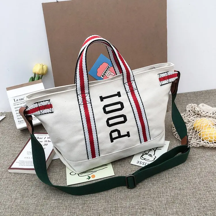 

New best selling large capacity embroidery high quality letter single shoulder cotton shopping bag, Any color are available
