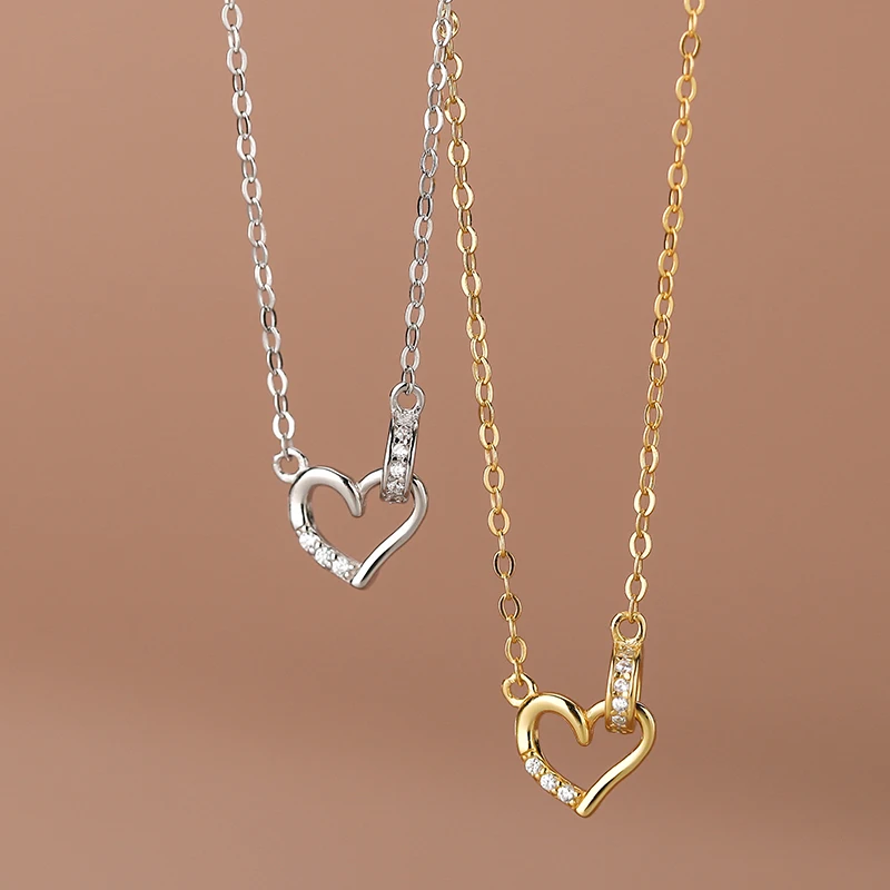 

Dainty Interlocking Circle Heart Charm Necklace 18K Gold Plated 925 Sterling Silver White Cz Zircon Heart Necklace