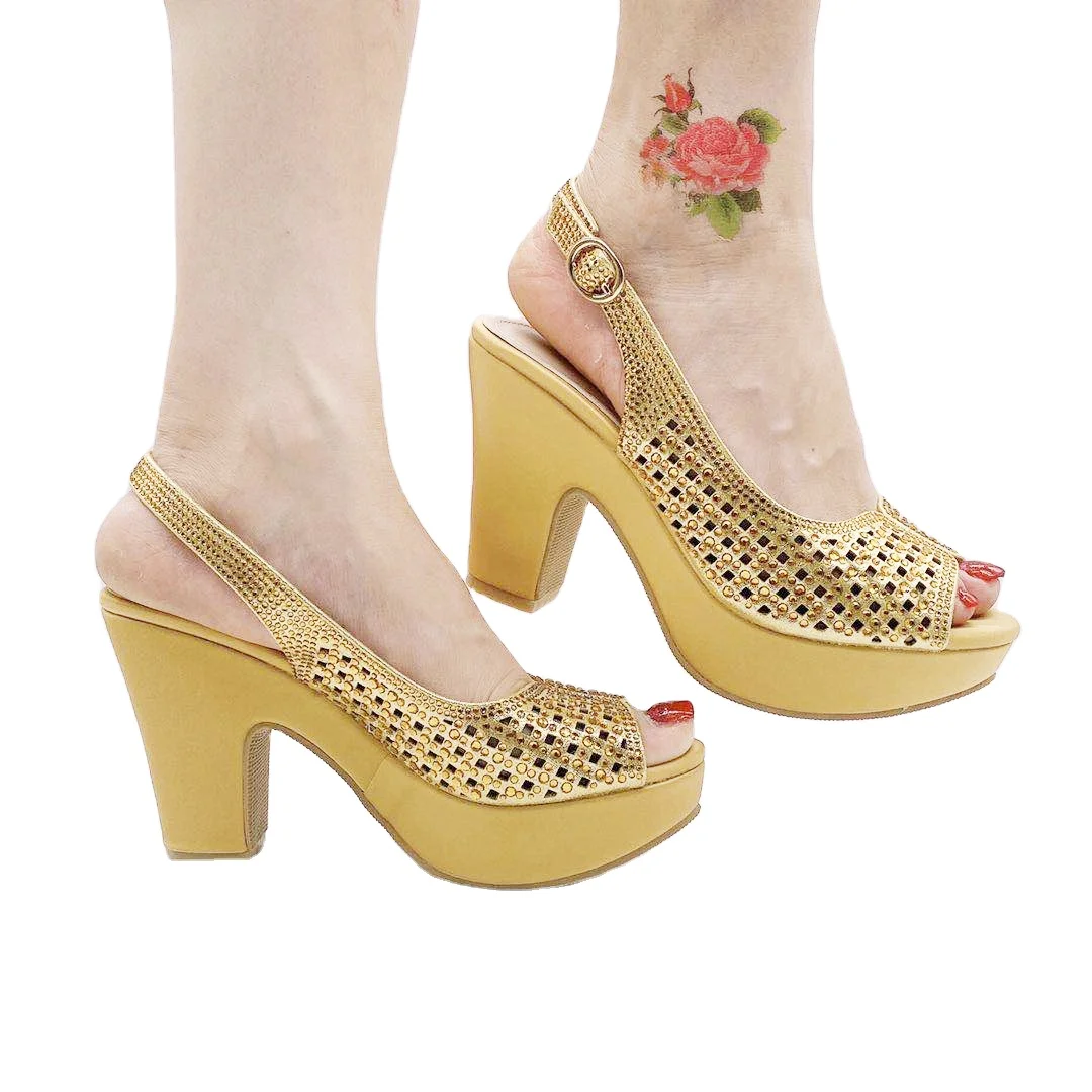 

Bohemia Sandals for Women Chunky Gold Fashion Women Pumps Female High Heeled Shoes for Party Wedding Boutique Hollow Sandals