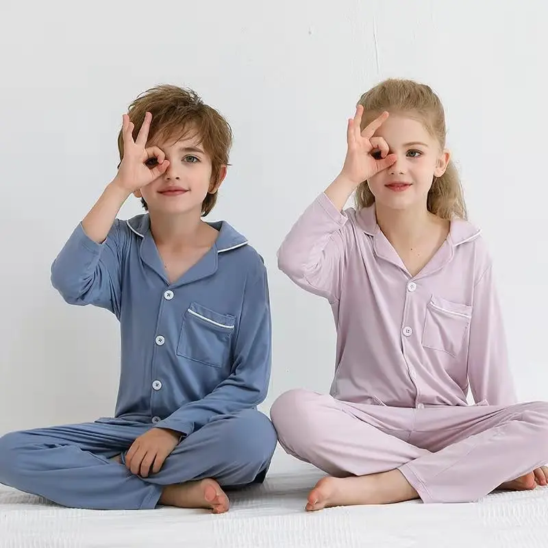 

2021 summer children homewear clothing pyjamas boys girls long sleeve pajama set for kids, Pink,purple,grey,blue