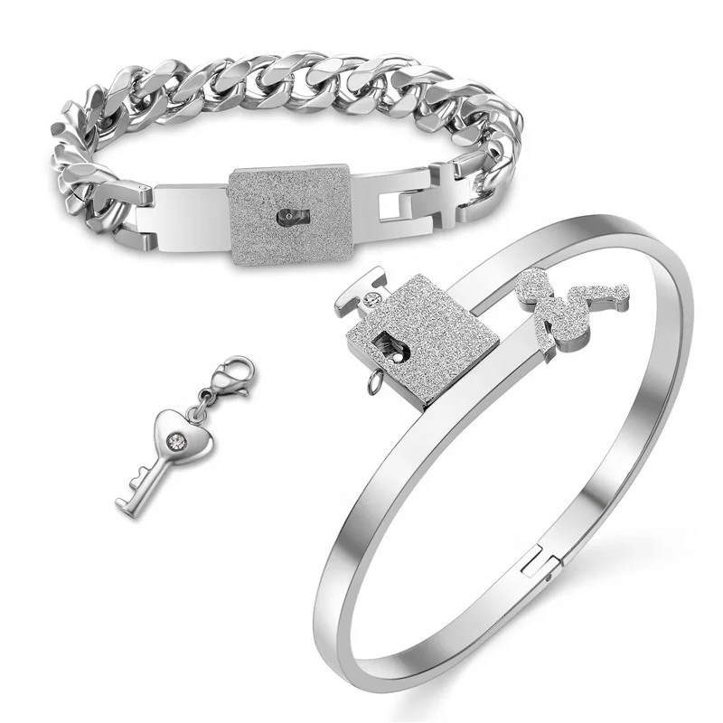 

HOT NEW DESIGN LOVER LOCK AND KEY VALENTINE'S DAY GIFT BRASS COPPER ALLOY BRACELET COUPLES JEWELRY