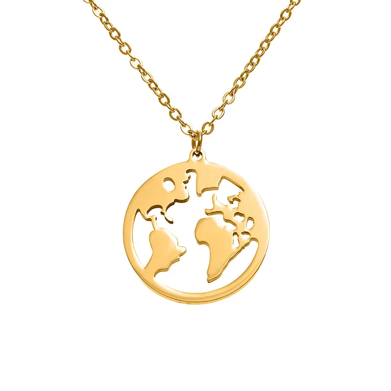 

Lotus gold plated stainless steel world map pendant necklace, Gold/silver