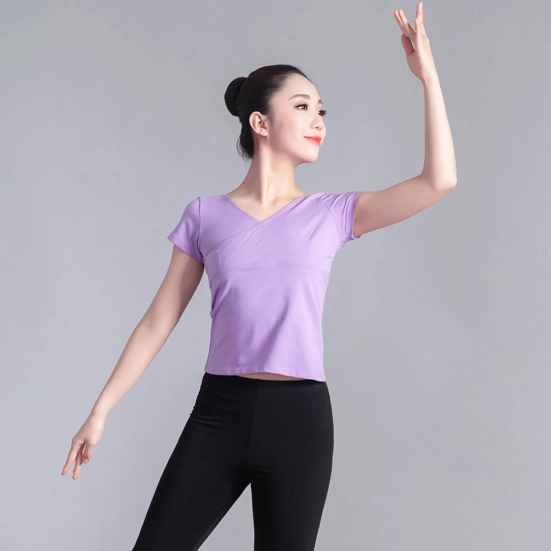 

women adult short-sleeved top Dance practice clothes V-neck cotton slim-fit Sports Clothes