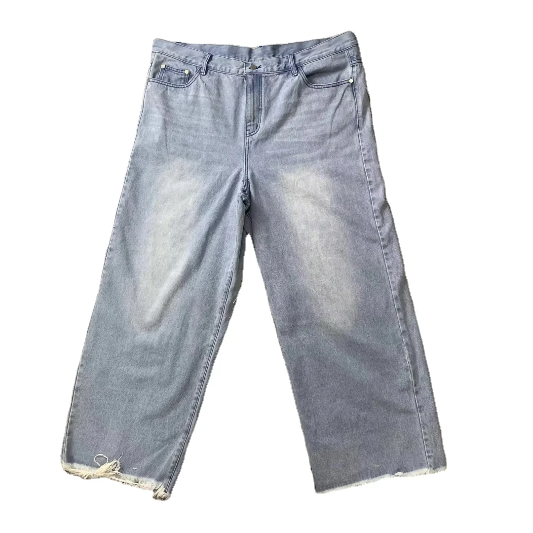 DENIMGUYS Custom Loose Plus Size Men's Raw Hem Baggy Jeans Washed Faded Vintage Fashion Casual Wide Leg Denim Jeans Men