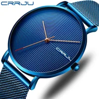 

CRRJU 2164 Luxury Men Watch Fashion Minimalist Mesh Stainless Steel Watch Casual Waterproof Sport Quartz Wristwatch Gift for Men