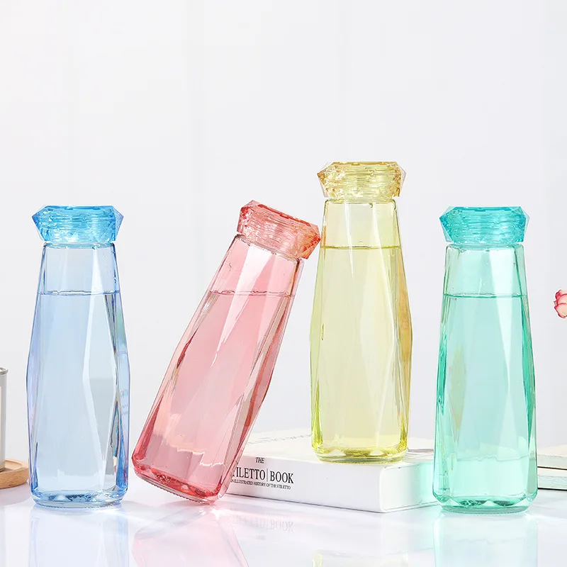

Seaygift wholesale creative colorful irregularity 500ml clear diamond glass milk water bottle juice glass drinking bottle, Red/black/white/green/purple/yellow