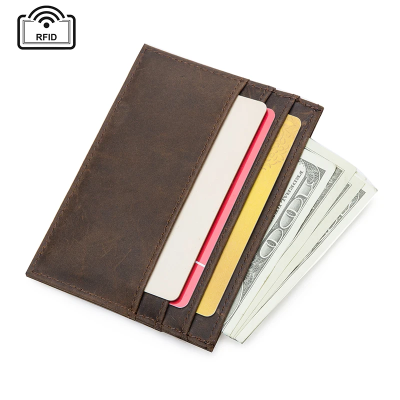 

Low MOQ Genuine Leather Card Holder Factory Slim RFID Blocking ID Credit Card Wallet, Coffee, brown, black