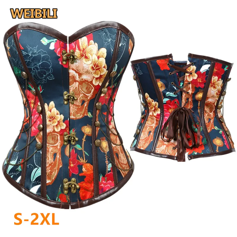 

Steampunk Gothic Fashion Colorful Printed Corsets and Bustiers Wear Out Underbust Leather Corset Top Women Sexy