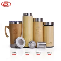 

Eco-friendly custom logo stainless steel bamboo coffee cup thermos bamboo mug tumbler with tea infuser