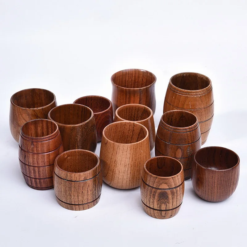 

Japanese Style Natural Wood Cup Vintage Wood Grain Big Belly Wooden CoffeeTea Cup for Tea and Milk Wine Glass Sake Water Cup
