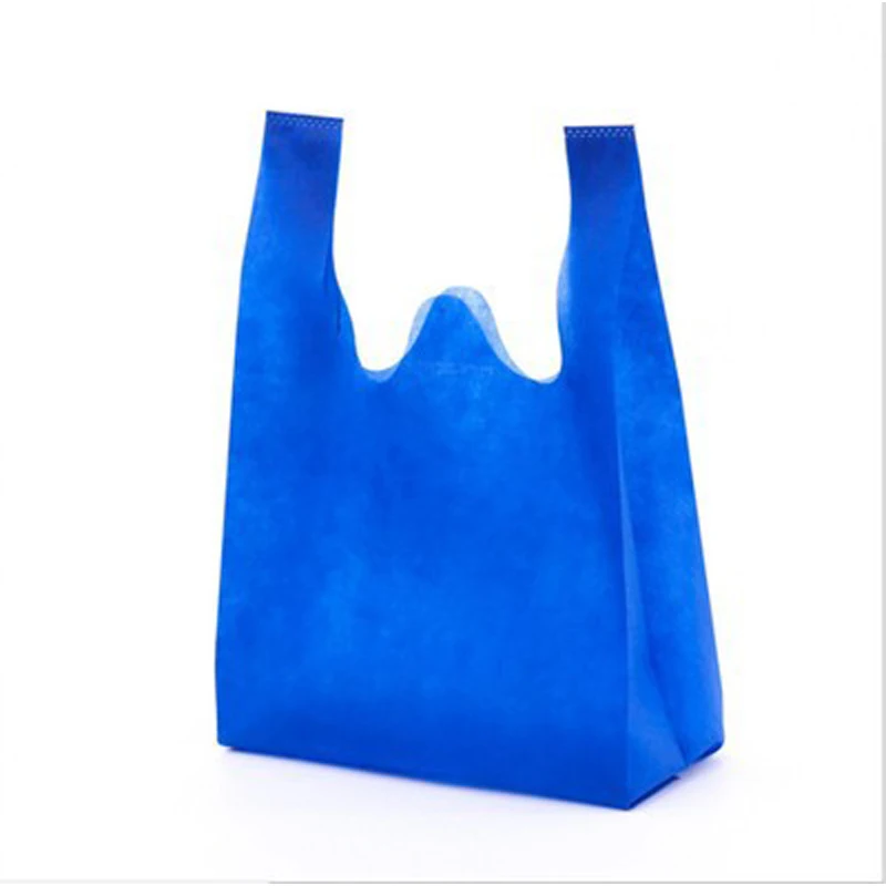 

T Shirt Fruit Bag Supermarket Eco-Friendly Vest Style Hot Pressed Non-Woven W CUT Carrier Shopping Bag, 9 colors