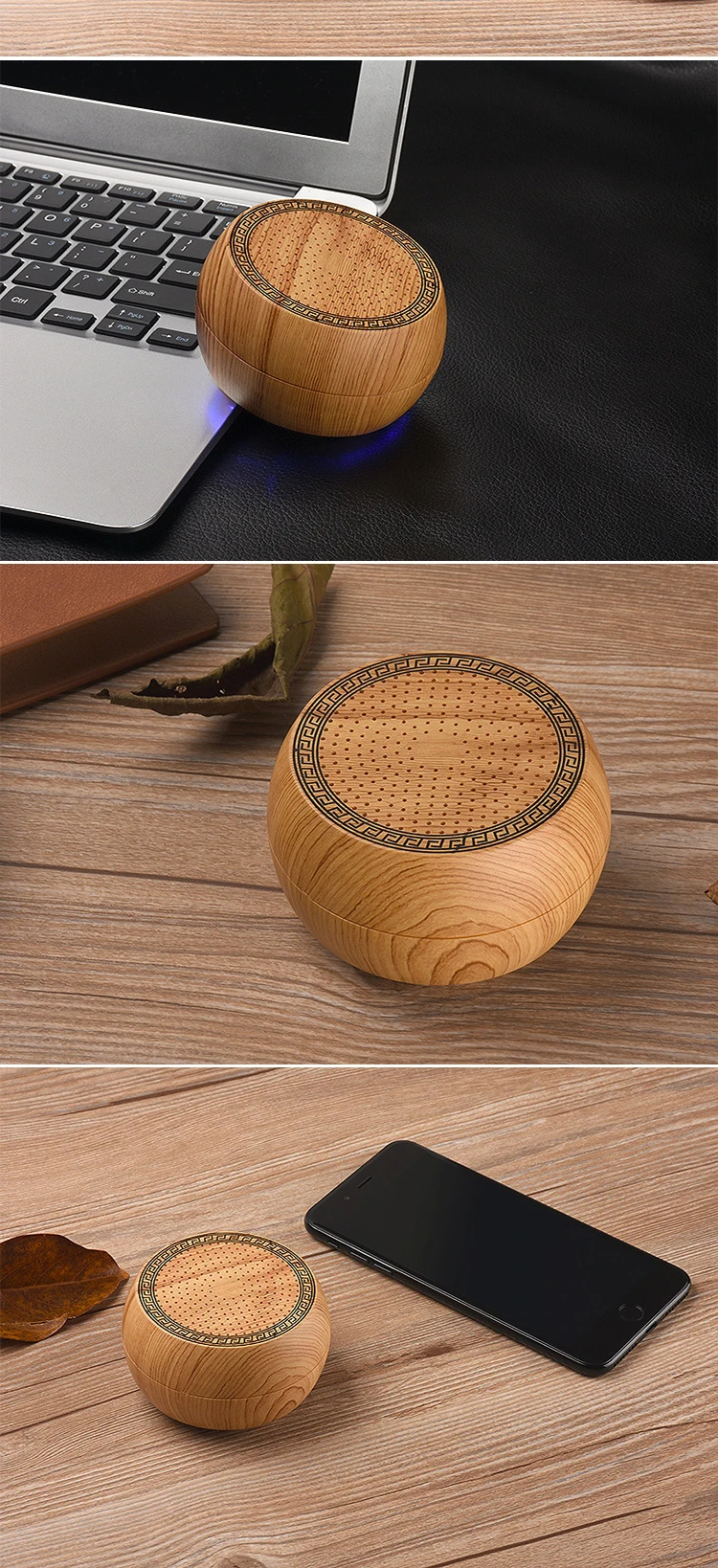Retro style imitate wood grain portable mini wireless bluetooth speaker with led light - ANKUX.COM