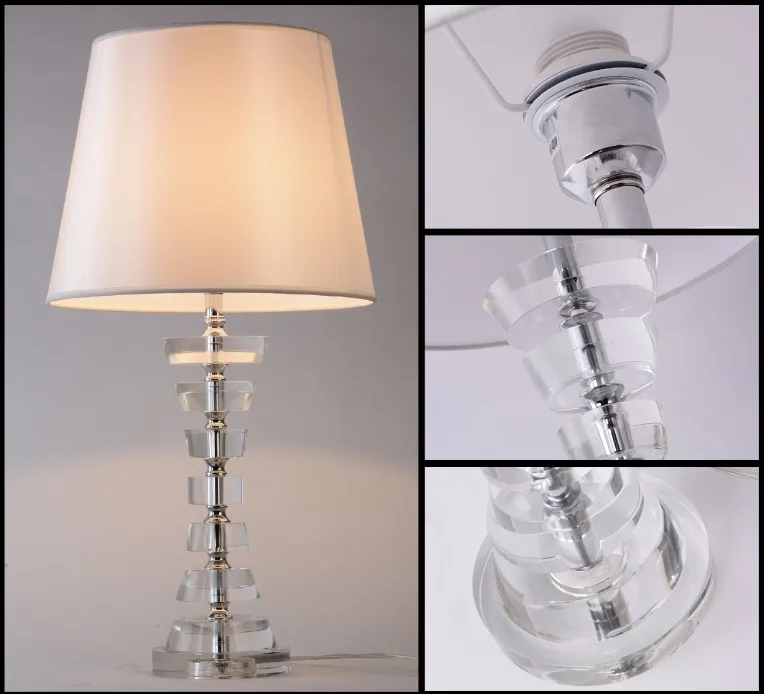 Modern Home Bedroom Living Room Lamp Clear Crystal Table Lamp With Silk Lampshade