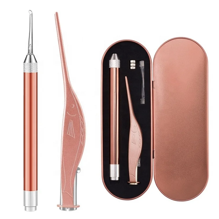 

Rose Gold 2Pcs Ear & Nose Clean Tools Flashlight LED Light Earpick Ear Wax Pick Clean tool Booger Clean tool Set With Light, According to options