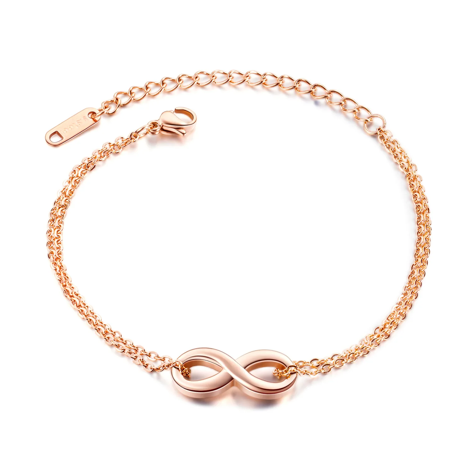 

Fashion Female Jewelry High Polished Rose Gold Plated Stainless Steel Endless Love 8 Infinity Bracelet