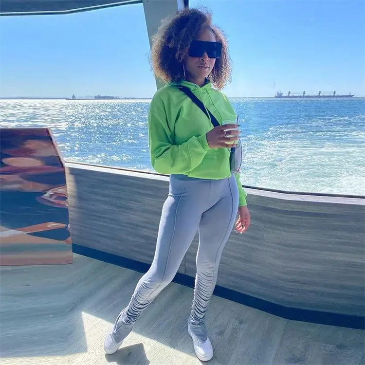 

Fashion Women Mid Waist Drawstring Tie Pleated Stacked Leggings Flared Pants, Gray,white,wine red,apricot,black