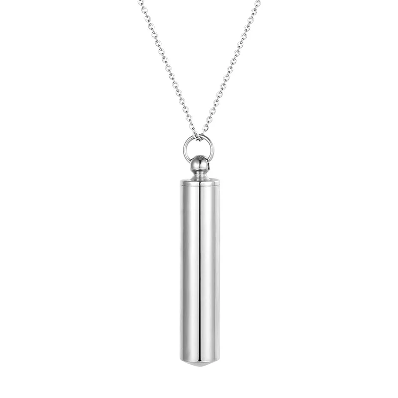 

Simple Design Stainless Steel Pendant Can Open Cylinder Perfume Bottle Token Bottle Rune Bottle Necklace Pendant For Gift