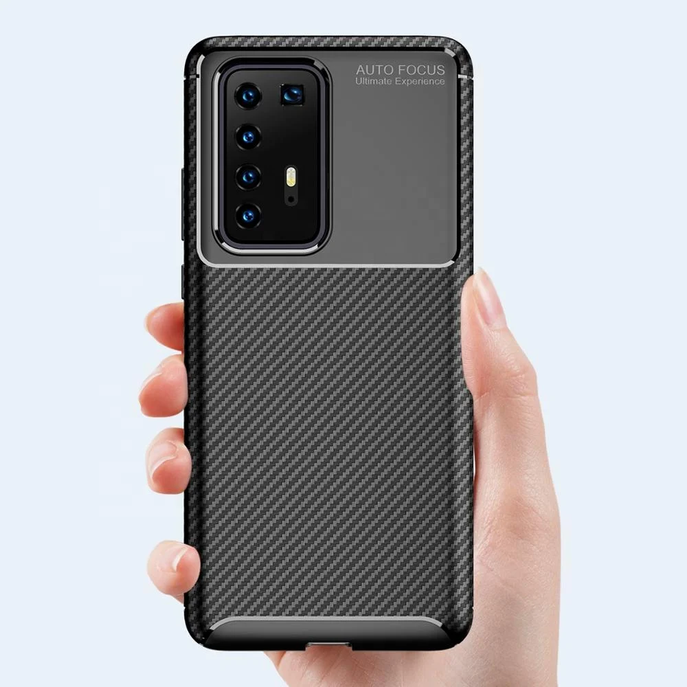 

2020 Universal Simple Carbon Fiber TPU Full Cover Smart Phone Case for Huawei P40 Pro Cellphone Cover for Huawei P40, Black, brown, blue