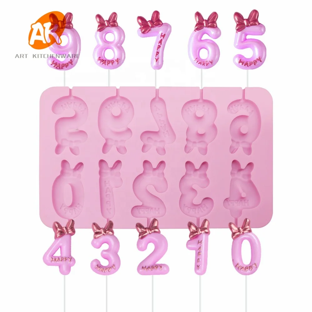 

AK Number Shape Hard Candy Tools Lolly Pop Making Moulds Lollypop Sweet Lollipop Molds, Pink or random