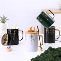 

Adult creative gift present coffee color glazed ceramic mug with lid in bamboo