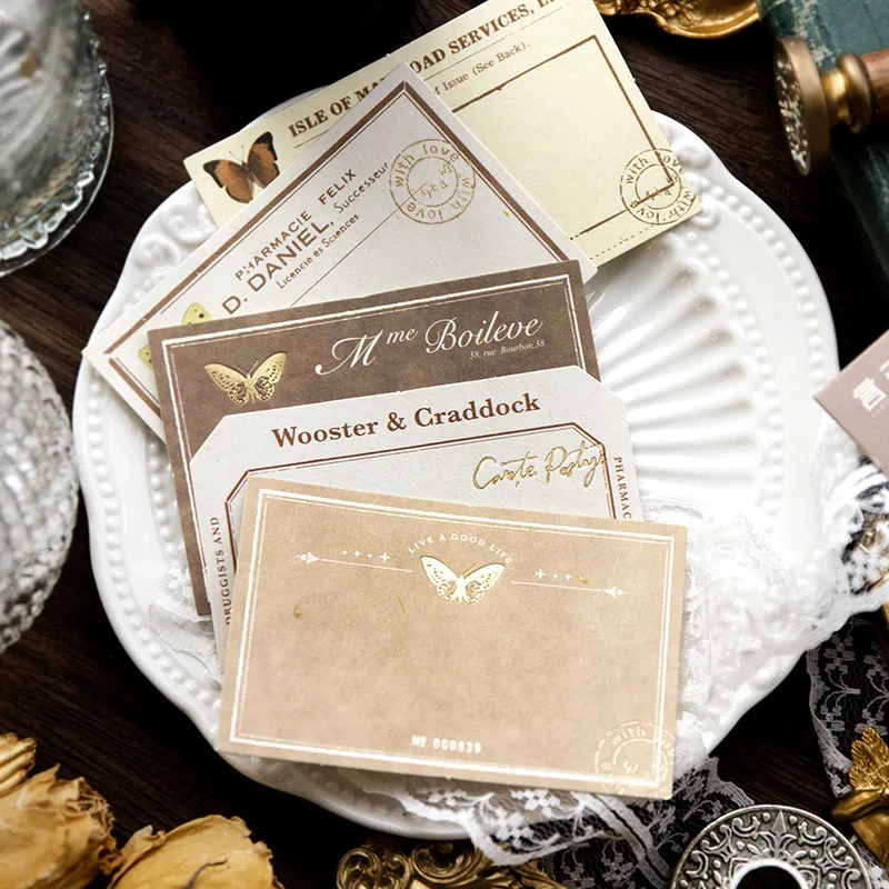 

30Pcs/Pack Gilding Note Butterfly Dream Unawakened Series Retro Border Material Paper Base Collage Notebook 6 Models